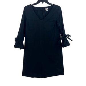 J. Crew Womens Size 8 Black Mini Flare Shift Ruffle 3/4 Bell Tie Sleeve Dress